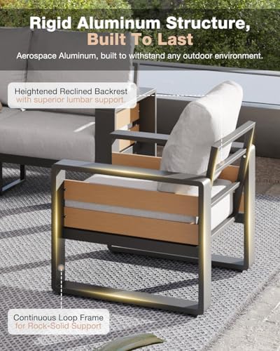 Aoxun Aluminum Patio Furniture Set, 5 Seats Luxury Outdoor Sectional with 6&q...