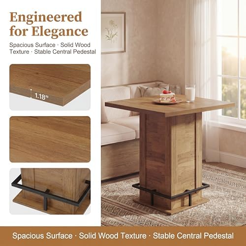 Tribesigns Square Bar Height Table, 39.4" H Counter Height Pub Table, Hi...