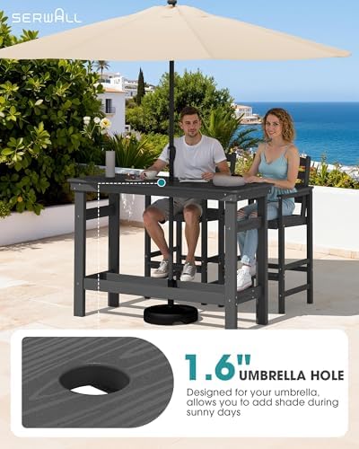 SERWALL 41" HDPE Outdoor Bar Table with 1.6" Umbrella Hole, Grey