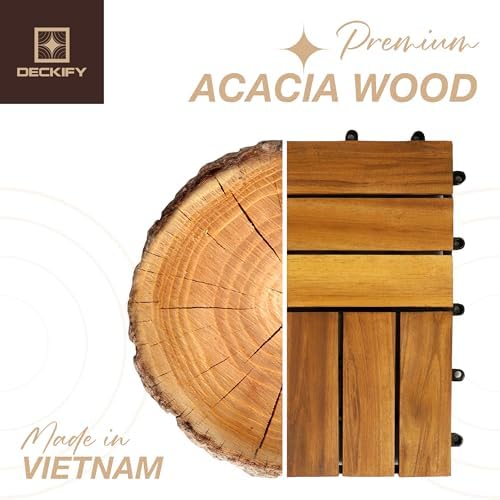 9-Piece Acacia Wood Interlocking Deck Tiles, Golden Teak Crossed