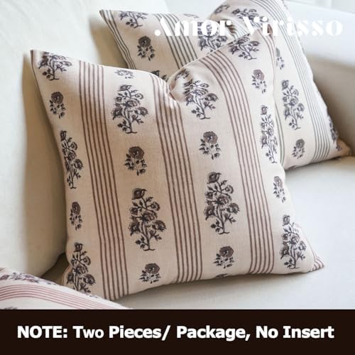 Amor Virisso Floral Throw Pillow Covers 20x20 Set of 2 Block Print Pillow Cov...