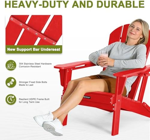 Adirondack Chair HDPE Cup Holders Heavy Duty Patio Woodgrain Red