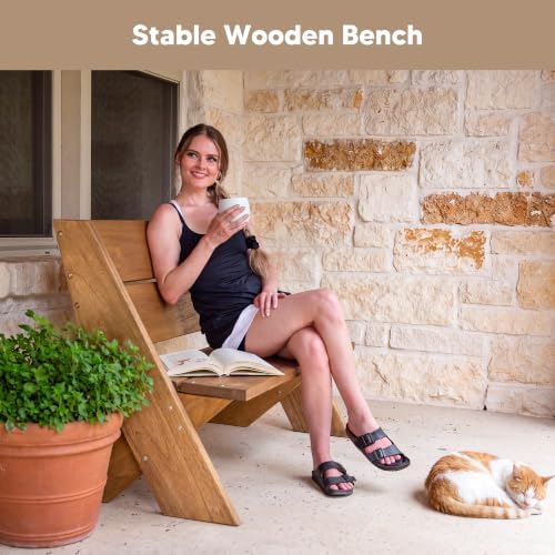 SUNCREAT Outdoor Patio Wooden Bench, Weatherproof Porch Bench, Brown
