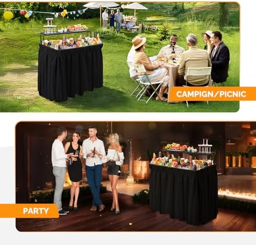 VINGLI Portable Cooler Table with Extra Storage Shelf, Alloy Steel, Black, Pi...