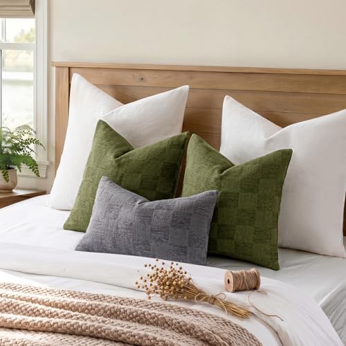 A moment Set of 2 Decorative Linen Throw Pillow Covers,Large Grid Textured Ne...