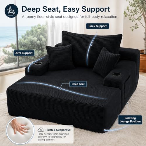 67" Oversized Chaise Lounge Chair Indoor, Corduroy Cloud Couch with 3 Pi...