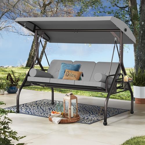 SUNCROWN Outdoor 3 in 1 Porch Swing Chair, 3 Seat Patio Swing Glider with Adj...