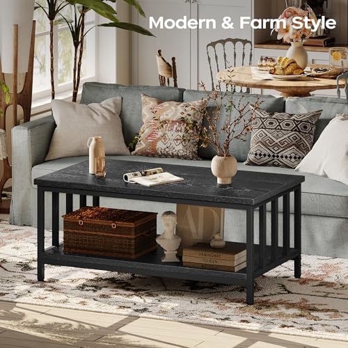 Coffee Table for Living Room with Slatted Sides Frame, Modern Farmhouse Livin...