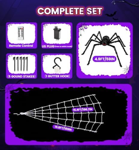 Upgrade Halloween Spider Web Decorations Outdoor + 59" Giant Spider Décor