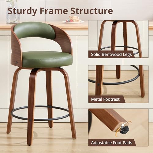 Swivel Bar Stools Set of 2,26" Faux Leather Upholstered Counter Height B...