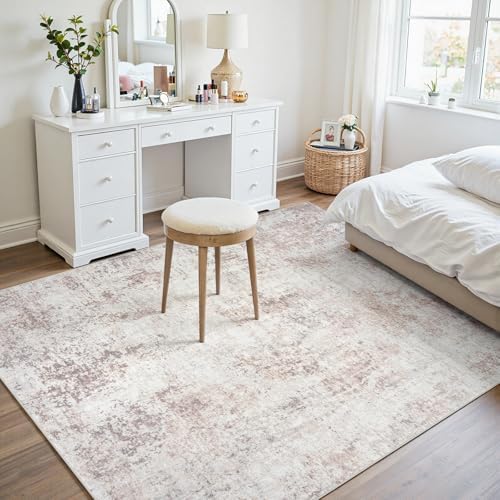 5x7 Area Rugs for Living Room Large Washable Abstract Rug Beige Grey