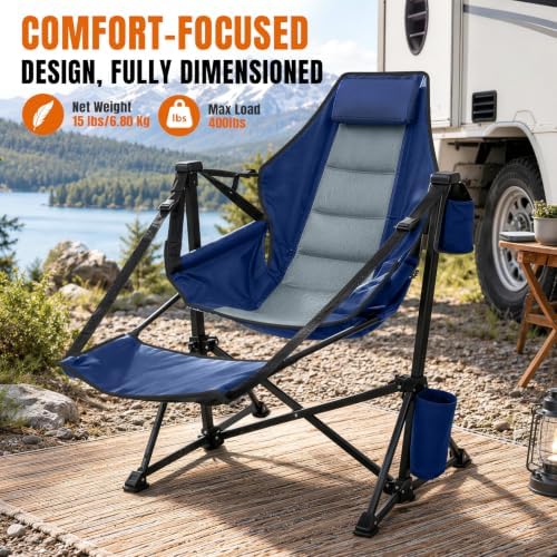 HOPERAN Hammock Camping Chair with Footrest 400lb Swing Chair, Blue 2 Pack