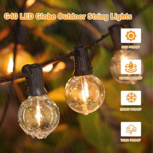 100ft 2-Pack Outdoor String Lights, G40 LED Globe Waterproof Patio Lights