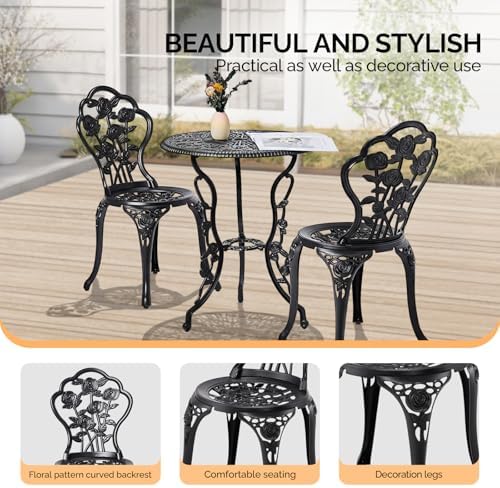 VINGLI 3 PCS Outdoor Bistro Set, Outdoor Patio Set, All-Weather Cast Aluminum...