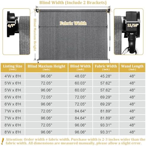 Shade&Beyond Outdoor Roller Shades with Splicing Design, 8' W x 8'...
