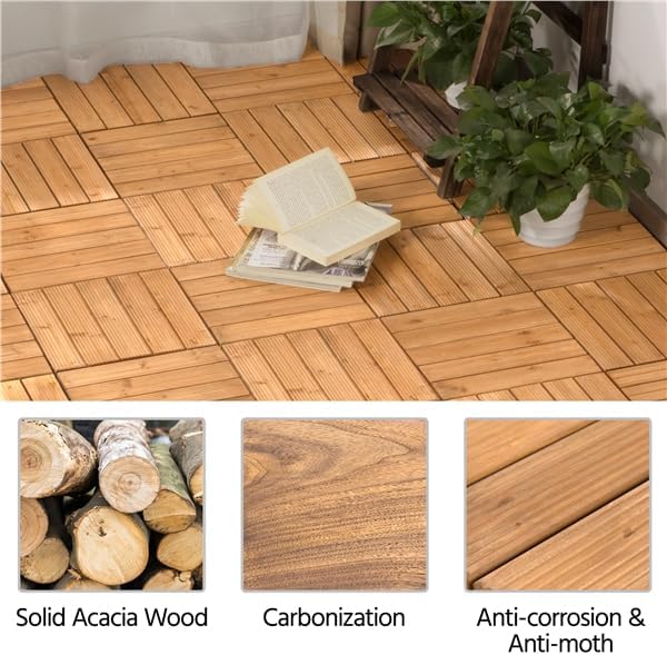 Yaheetech 27PCS Interlocking Deck Tiles Outdoor Patio Floor, Natural Wood