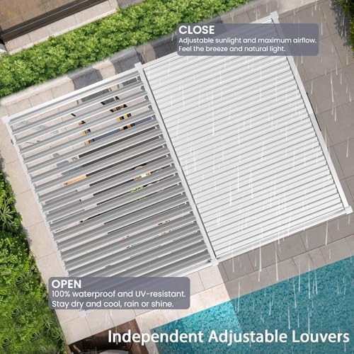 Louvered Pergola 12' x 20', Large Outdoor Aluminum Pergola with Reinf...
