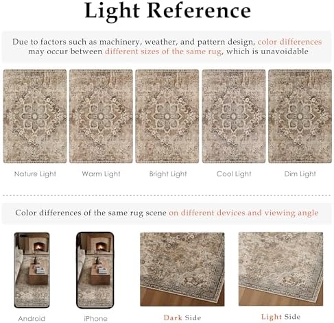 PureCozy Brown Area Rug 8x10 Living Room Vintage Floral Non-Slip Carpet