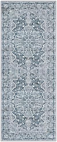 KUTA Vintage Washable Runner Rug 2x6 Blue White Runners for Hallways