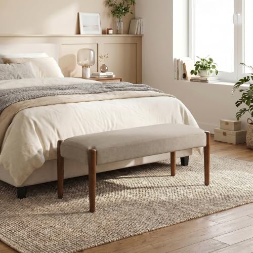 Usaint 42" End of Bed Bench with Wood Legs, Brown with Walnut Leg