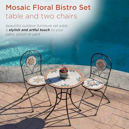 Alpine Corporation Indoor/Outdoor 3-Piece Mosaic Bistro Set Folding Table and...