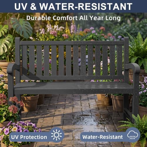 Weatherproof Resin Outdoor Garden Bench, 2-Seater, Black