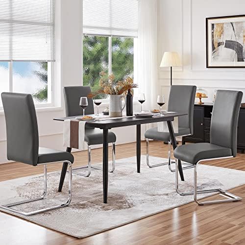 Yaheetech Dining Chairs Set of 4 High Back Modern Kitchen Chairs Light Gray