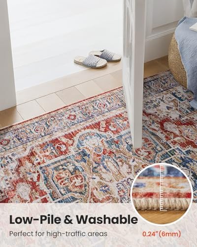 AMADA HOMEFURNISHING 8x10 Washable Area Rug, Low-Profile Large Area Rug with ...