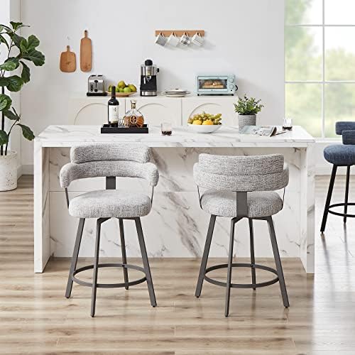 Counter Height Bar Stools with Full Back – Swivel Counter Stools Set of 2 wit...
