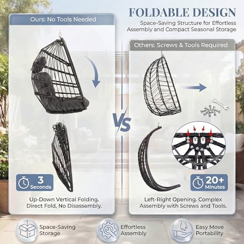 Nicesoul Foldable Space-Saving Hanging Egg Chair No Stand, 350lbs Reinforced ...
