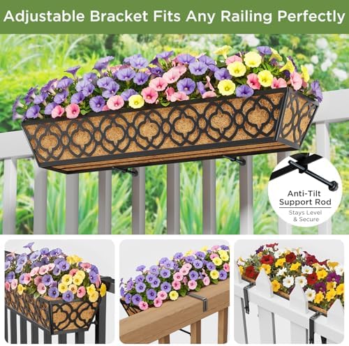 Y&M 4-Pack 30 Inch Railing Planter Boxes 24 Inch 2 Pack, Hanging Balcony ...