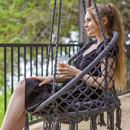 SUNCREAT Hammock Chair Hanging Macrame Swing, Pack of 2, Grey