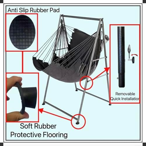 Hammock Chair Stand with X-Large Swing Chair with Footrest,Anti-Tip Thickened...