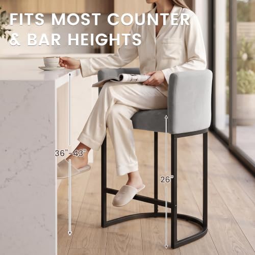 GRUSIGN Chenille Counter Height Bar Stools Set of 2, 26" Kitchen Island ...