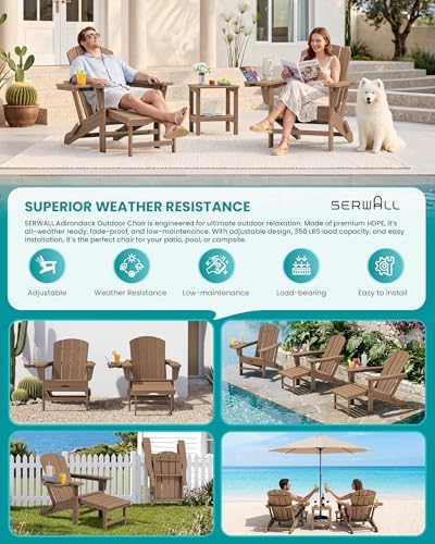 SERWALL Folding Adjustable Adirondack Chair with Footrest, HDPE Outdoor Chair...