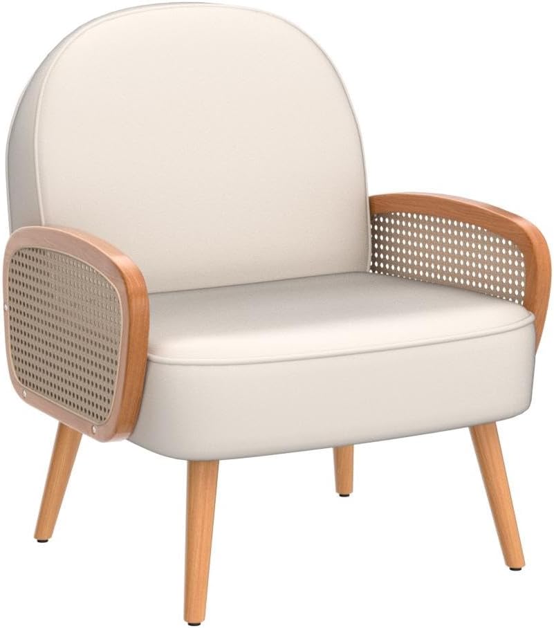 Aklaus Mid Century Modern Accent Chairs Set of 2 Upholstered Rattan Faux Leat...