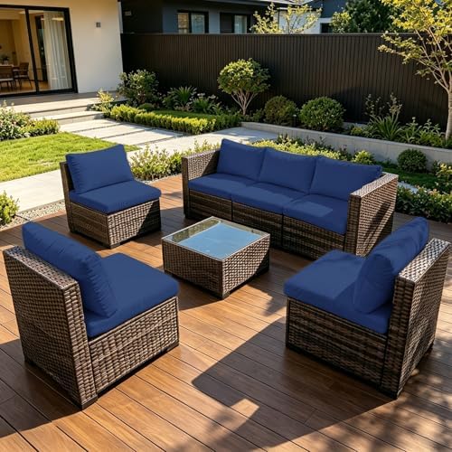Loungewave Outdoor Cushion Covers, Patio Cushion Covers (Navy Blue,12Pcs-M)