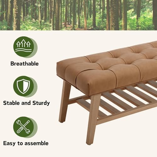 Entryway Shoe Bench Storage Benches with Upholstered Button Tufted Seat and O...