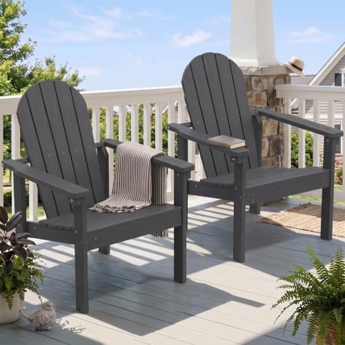 SERWALL HDPE Stackable Adirondack Chairs Set of 2,Space-Saving, Grey