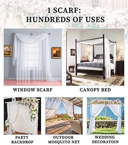 Warm Home Designs 55 x 288 White Sheer Window Scarf. AM White 288"