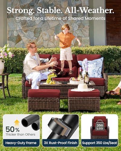HILLGA 7-Piece Luxury Patio Furniture Set with 6" Thick Cushions, Weathe...