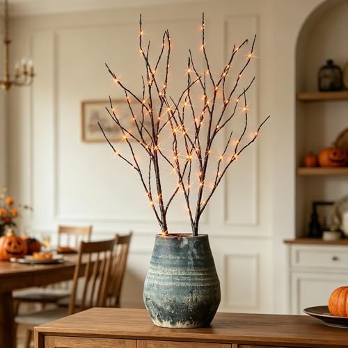 Hairui Lighted Halloween Tree Branches with Timer 32IN 100L Orange Fairy Ligh...
