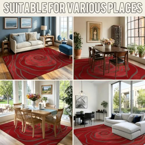 5x7 Red Rose Area Rug for Living Room Washable Rugs Bedroom Dining Room