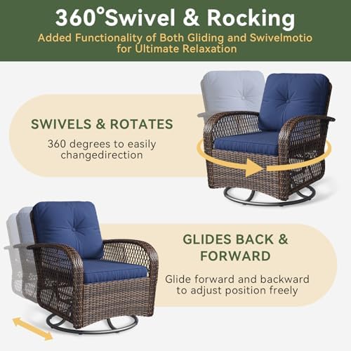 Aoxun 3 Pieces Patio Furniture Set, Patio Swivel Rocker Chairs Set of 2, Wick...