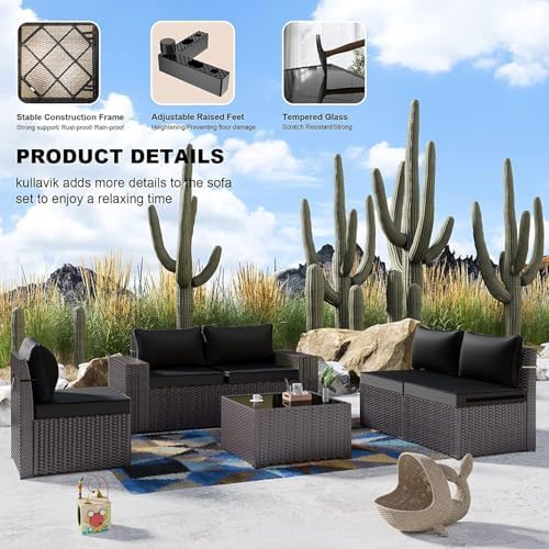 Kullavik 13 Piece Outdoor Wicker Patio Furniture Set with Fire Pit Table