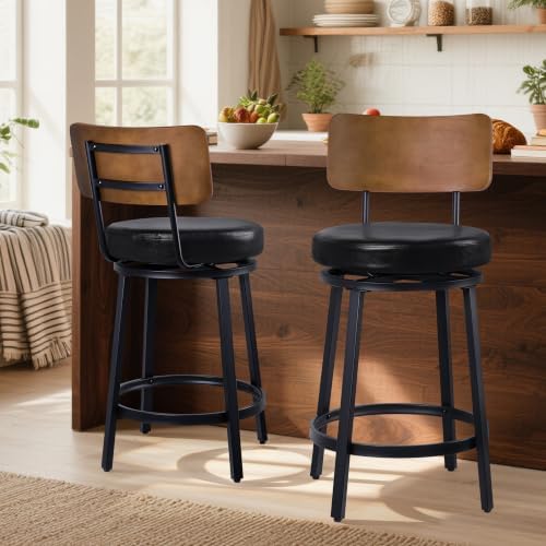 Counter Height Bar Stools Set of 2, 26" Swivel Barstools with Solid Wood...