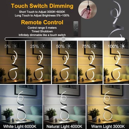 20W 3 Colors Remote Control Dimmable LED Art Table Lamp 21.4 Inch with Touch ...