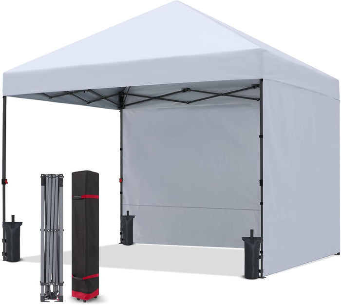 COOSHADE Pop Up Canopy Tent with 2 Sidewalls, 8x8, White