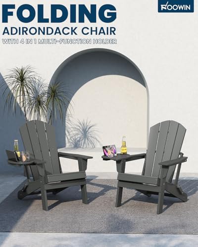 Folding Adirondack Chair Set of 4 with 4-in-1 Cup Holder,Fire Pit Chair
