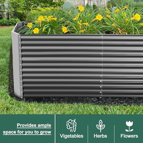 Land Guard 8x4x3ft Rectangular Galvanized Raised Garden Beds, Large-Capacity ...